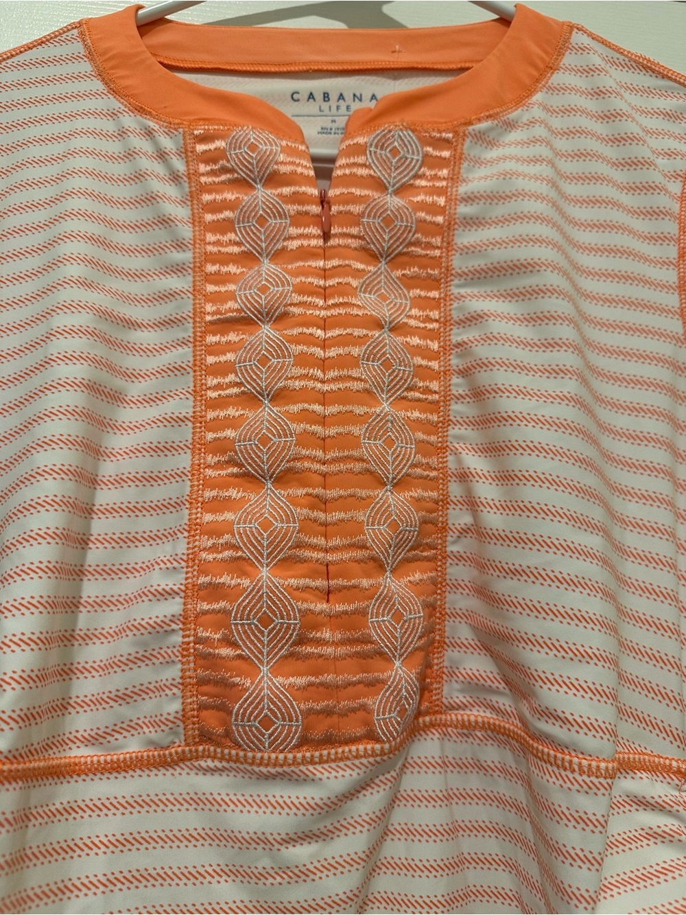 Cabana Life Pink Stripe Long-Sleeve Swim Tunic with Orange Lace Trim - Picture 7 of 8